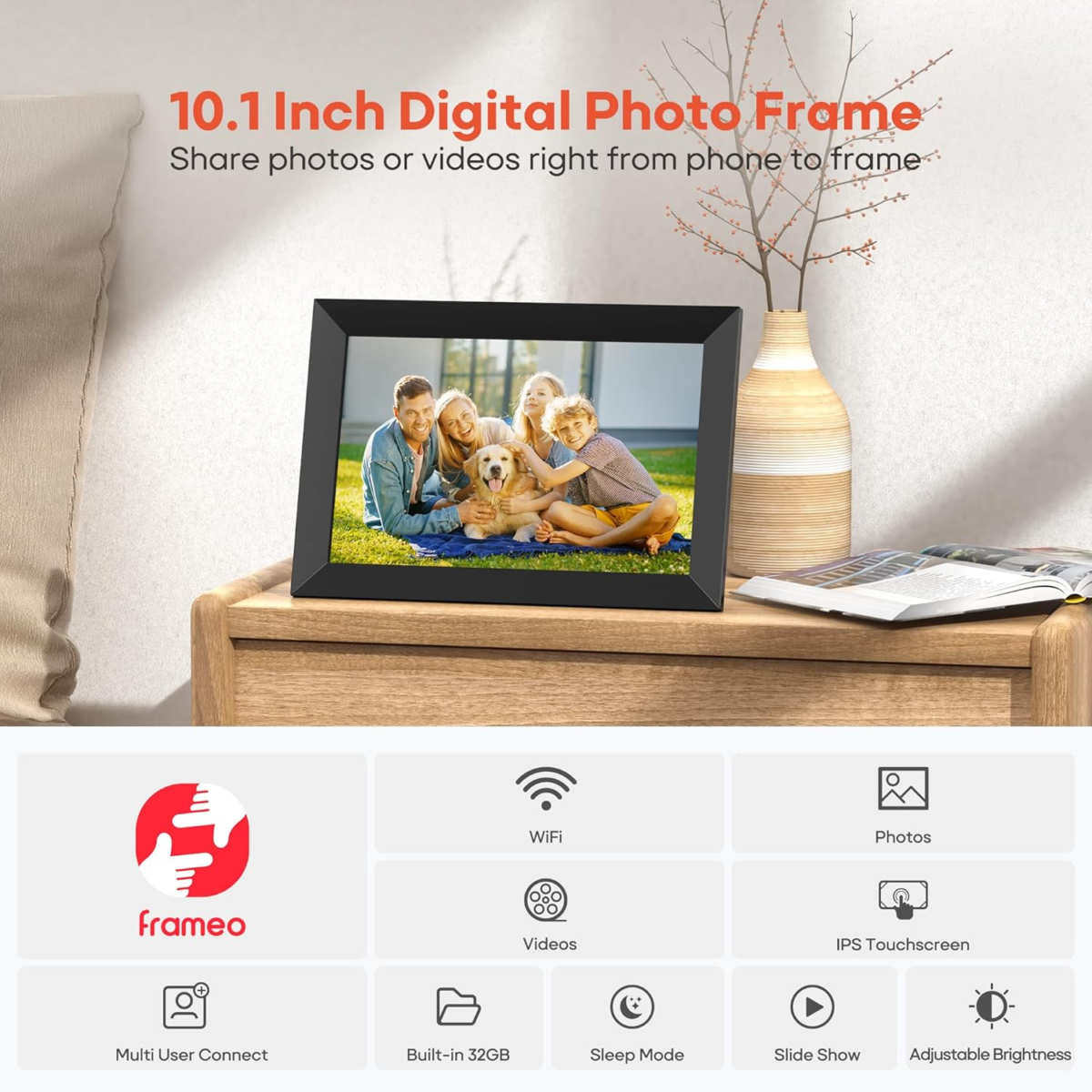 Frameo 10.1 Inch Wifi Digital Picture Frame, 1280X800 HD IPS Touch Screen Photo Frame Electronic, 32GB Memory, Auto-Rotate, Wall Mountable, Share Photos/Videos Instantly via Frameo App from Anywhere - Image 7