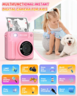 Kids Camera Instant Print, 12MP 1080P Digital Camera for Kids Age 3-12, Christmas Birthday Gifts for 4 5 6 7 8 9 10 Year Old Girls Boys, 32GB Toddler HD Video Camera Print Photos Portable Toy - Image 3