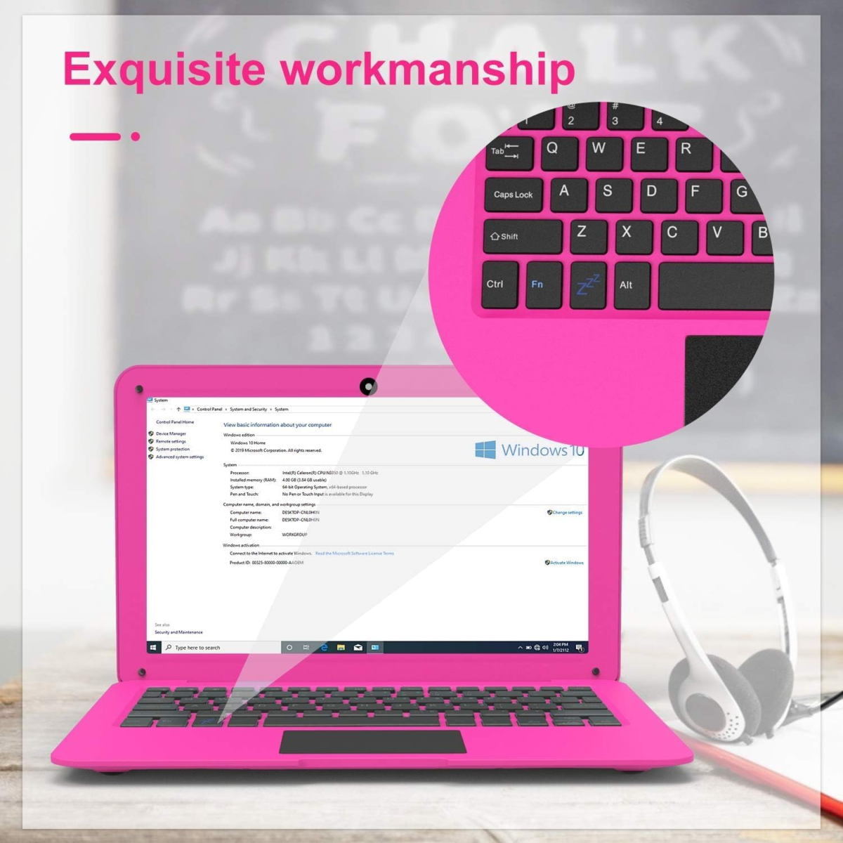 Tablets & Computers 10.1 Inch Netbook Laptop, Windows 10, Quad Core Processor, 2Gb Ram, 32Gb ROM, Webcam, USB 3.0, HDMI, SD Card Slot, Bluetooth, Wifi. (Pink) - Image 5