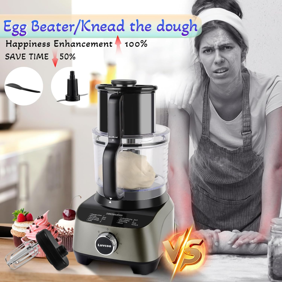 14 Cup Blender and Food Processor Combo for Kitchen, Large Food Processor for Chopping,Blending, Mixing,Mincing, Slicing, Shredding,Mincing, Purees & Dough Easy to Operate and Clean for Home Use,700W - Image 4