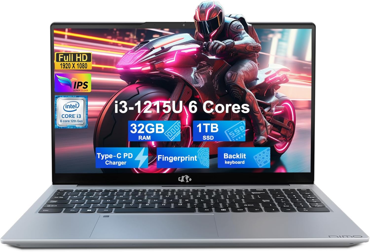 15.6 Laptop, 12Th Gen Intel Core I3-1215U (Up to 4.4Ghz, 6 Cores, Beat I5-1135G7), 32GB RAM 1TB SSD, IPS FHD Display, Fingerprint, Backlit Keyboard, Wi-Fi 6, BT5.2, Type C, Win 11 - Image 1