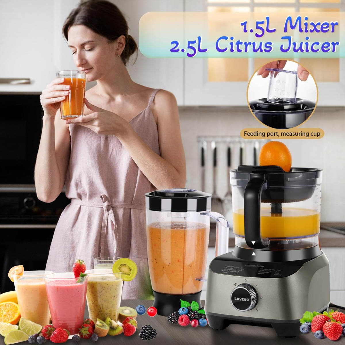 14 Cup Blender and Food Processor Combo for Kitchen, Large Food Processor for Chopping,Blending, Mixing,Mincing, Slicing, Shredding,Mincing, Purees & Dough Easy to Operate and Clean for Home Use,700W - Image 2