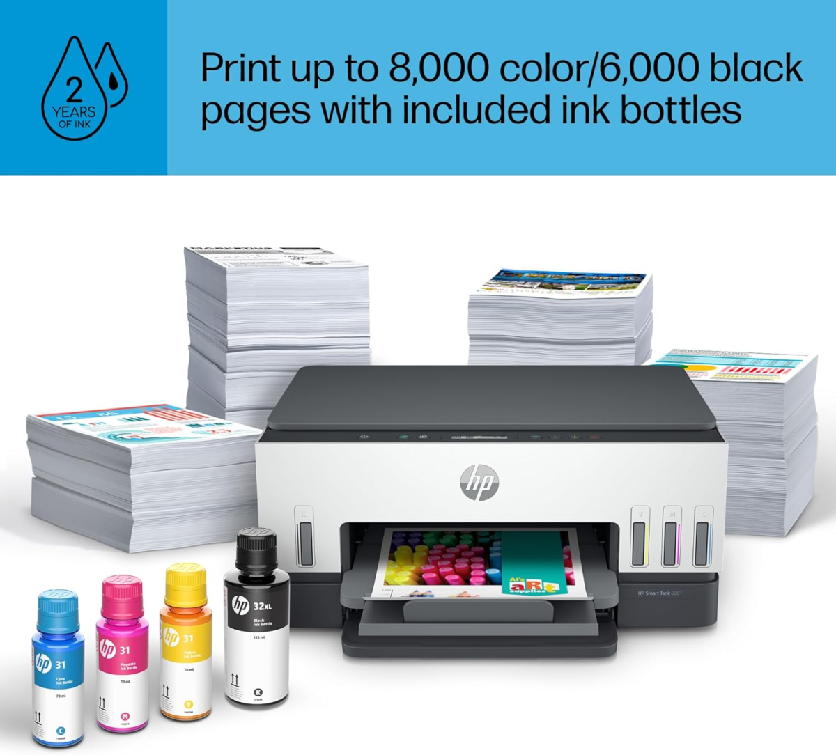 Smart -Tank 6001 Wireless Cartridge-Free All in One Printer, This Ink -Tank Printer Comes with up to 2 Years of Ink Included, with Mobile Print, Scan, Copy (2H0B9A) - Image 11