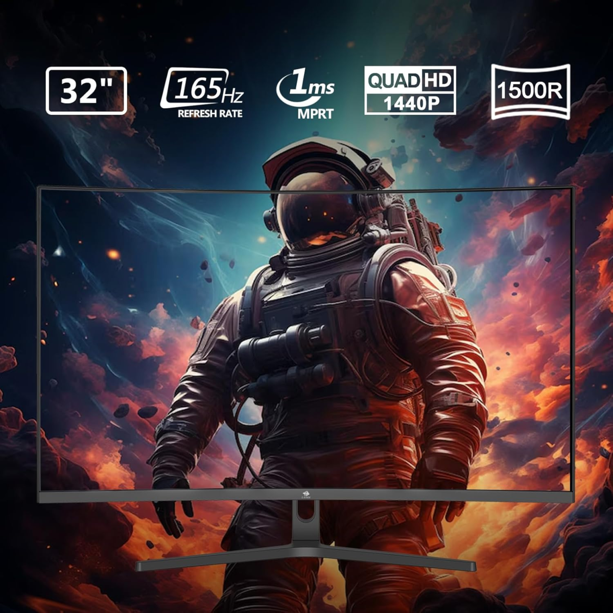 Z-Edge 32 Inch Curved Gaming Monitor, 16:9 QHD 2K 2560X1440 165/144Hz 1Ms Frameless LED Gaming Monitor, AMD Freesync Premium Display Port HDMI - Image 2