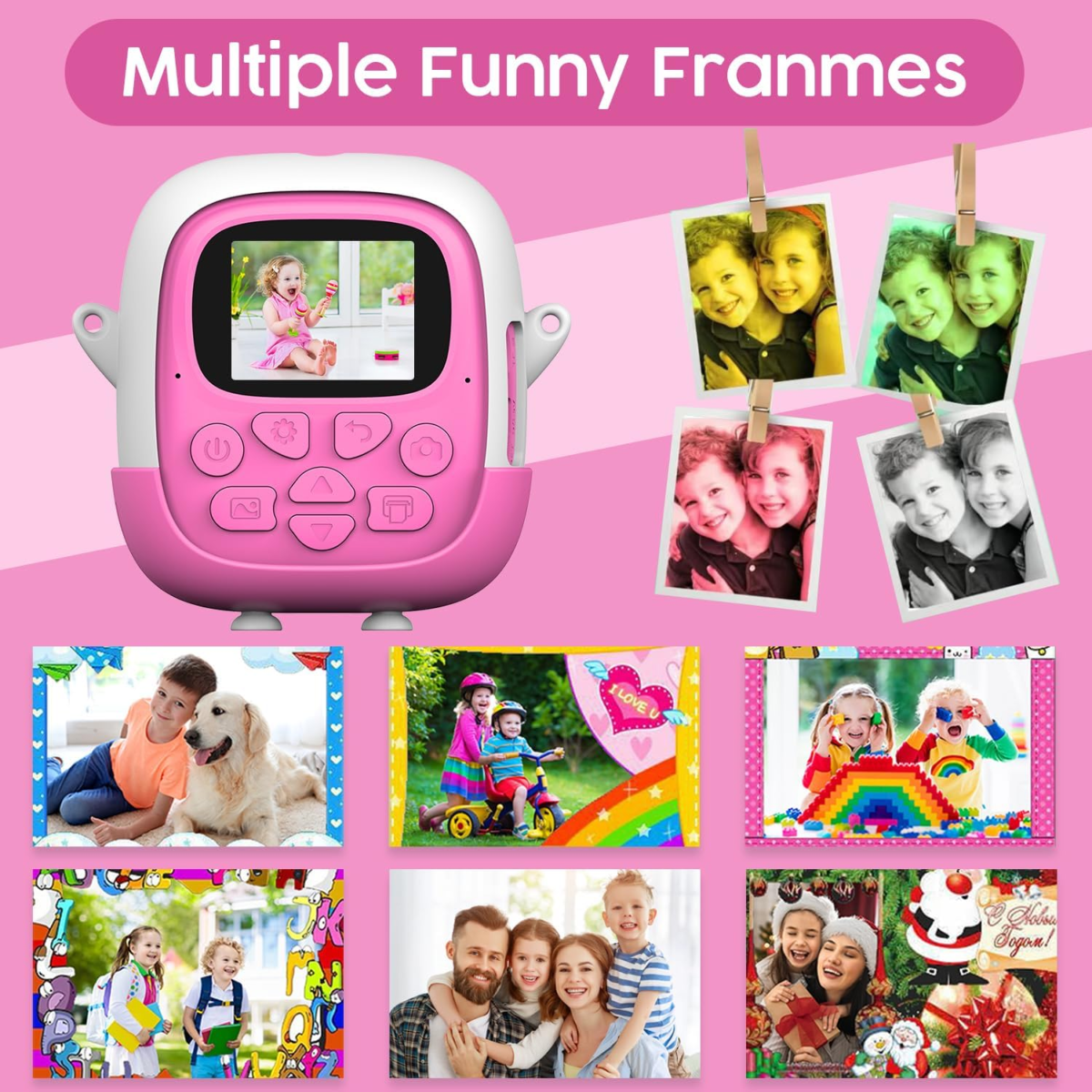 Kids Camera for Girls Boys,Instant Camera for Kids with 32GB SD Card Reversible Lens Video Digital Camera with Print Photo Paper, Birthday Gifts Toy for 3-12 Year Old 5 Colour Pens (Pink) - Image 2