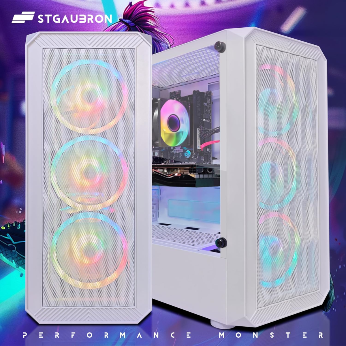 Gaming PC Computer Desktop, AMD Athlon 3000G 3.5G, Radeon RX 580 8G GDDR5, 16G DDR4 Memory, 1T SSD, 600M Wifi, BT 5.0, RGB Fan X 4, RGB Mouse Pad, Windows 11 Home,White - Image 4