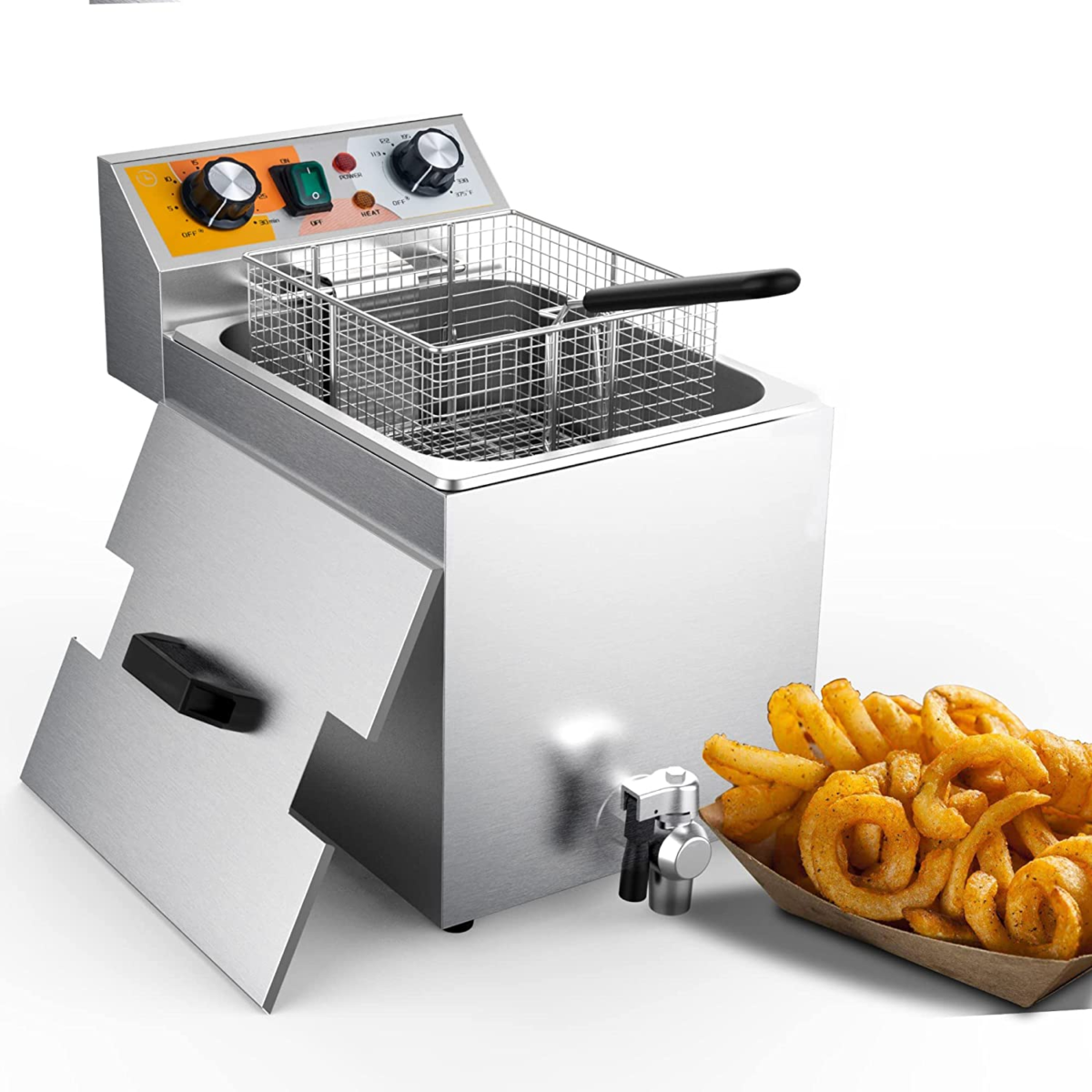 14 Qt. Electric Countertop Commercial Deep Fryer with 6.8 Qt. Basket, for Restaurant and Home - 120V, 1700W, Stainless Steel Build - Image 1