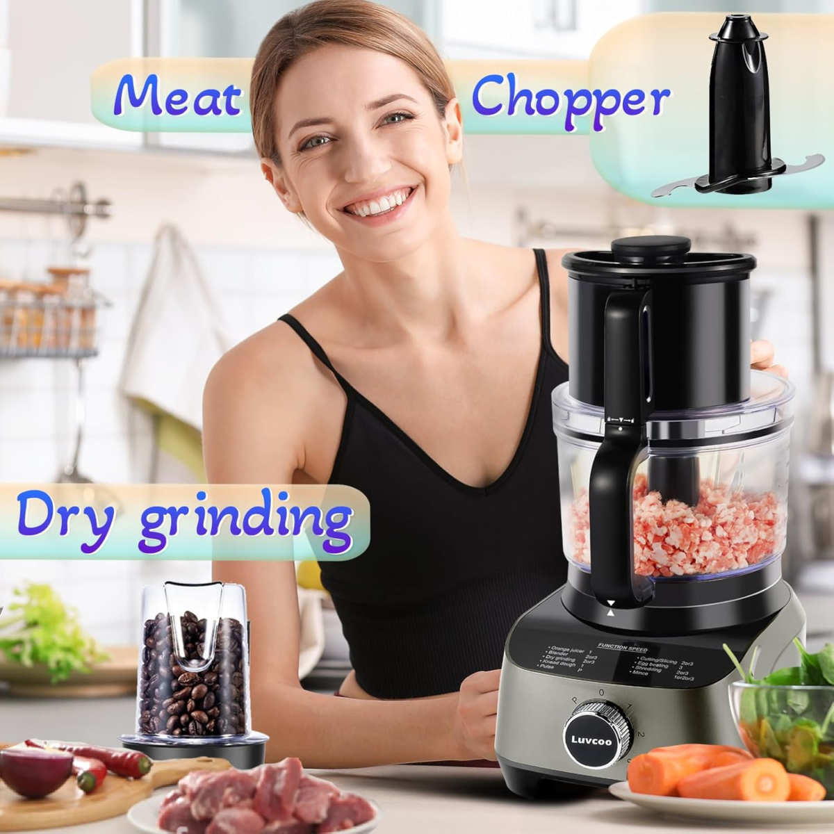 14 Cup Blender and Food Processor Combo for Kitchen, Large Food Processor for Chopping,Blending, Mixing,Mincing, Slicing, Shredding,Mincing, Purees & Dough Easy to Operate and Clean for Home Use,700W - Image 3
