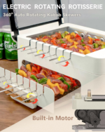 Indoor Smokeless Electric Grill for Kabob Skewers -  Indoor Tabletop BBQ Grill Smokeless Auto 360° Rotating Rotisserie.Indoor Barbecue with Removable Grill Pan,Grill Grate & Lid,Dual Zone Cooking - Image 3