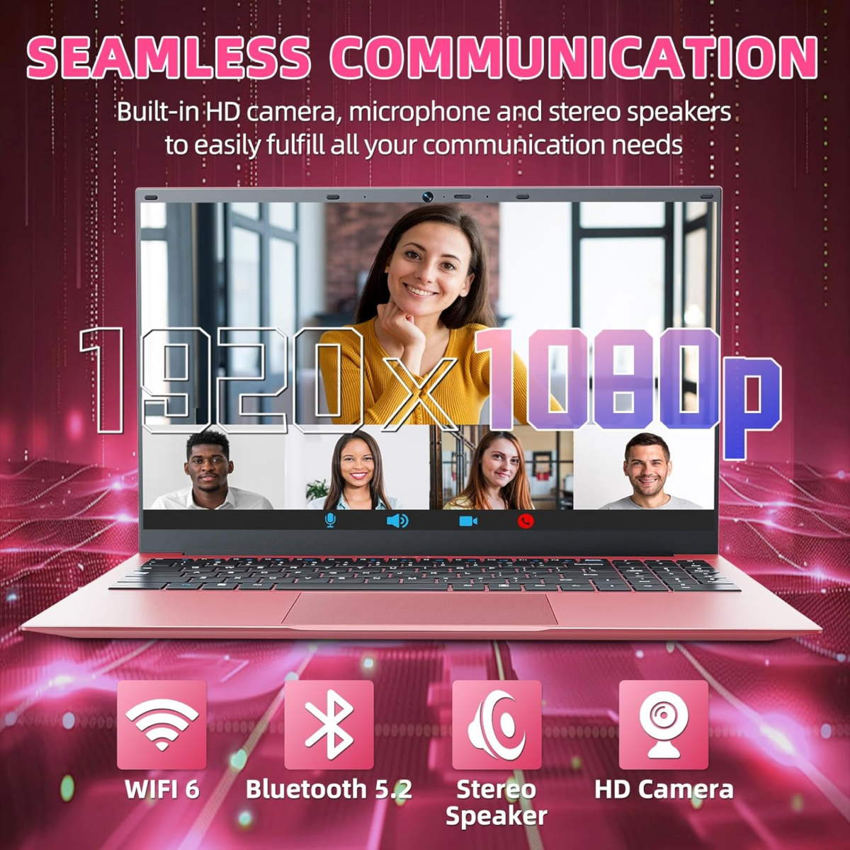 15.6 Inch Laptops, Laptop Computers Students Business with 36GB RAM 128GB EMMC+1024GB SSD, Celeron N5095 Quad-Core(Up to 2.9Ghz), 11 Home, Wifi 6, USB 3.2, HDMI, Type-C, 7000Mah Battery(Pink) - Image 5