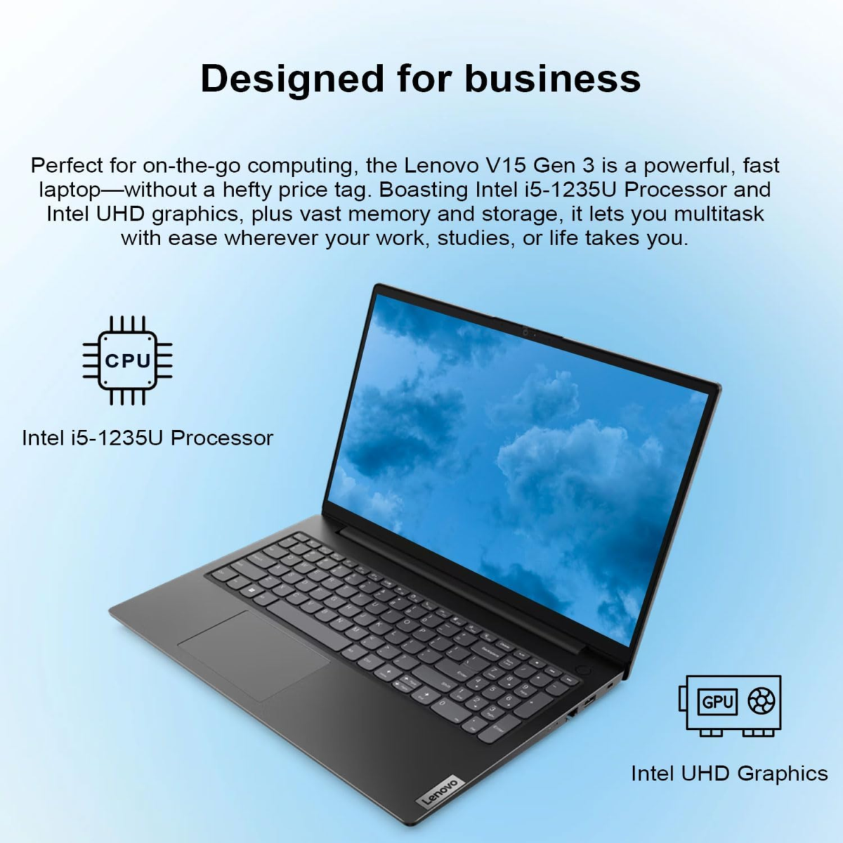 V15 Gen 3 Business Laptop, 15.6" FHD Display, Intel Core I5-1235U, 40GB RAM, 1TB SSD, Webcam, HDMI, RJ-45, Wi-Fi, Windows 11 Home, Black - Image 2