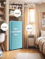 3.2 Cu.Ft Compact Refrigerator Mini Fridge with Freezer, Retro Dual Door Small Fridge with Freezer, 7 Level Thermostat & Removable Shelves, Small Refrigerator for Dorm, Office, Bedroom, Blue - Image 6