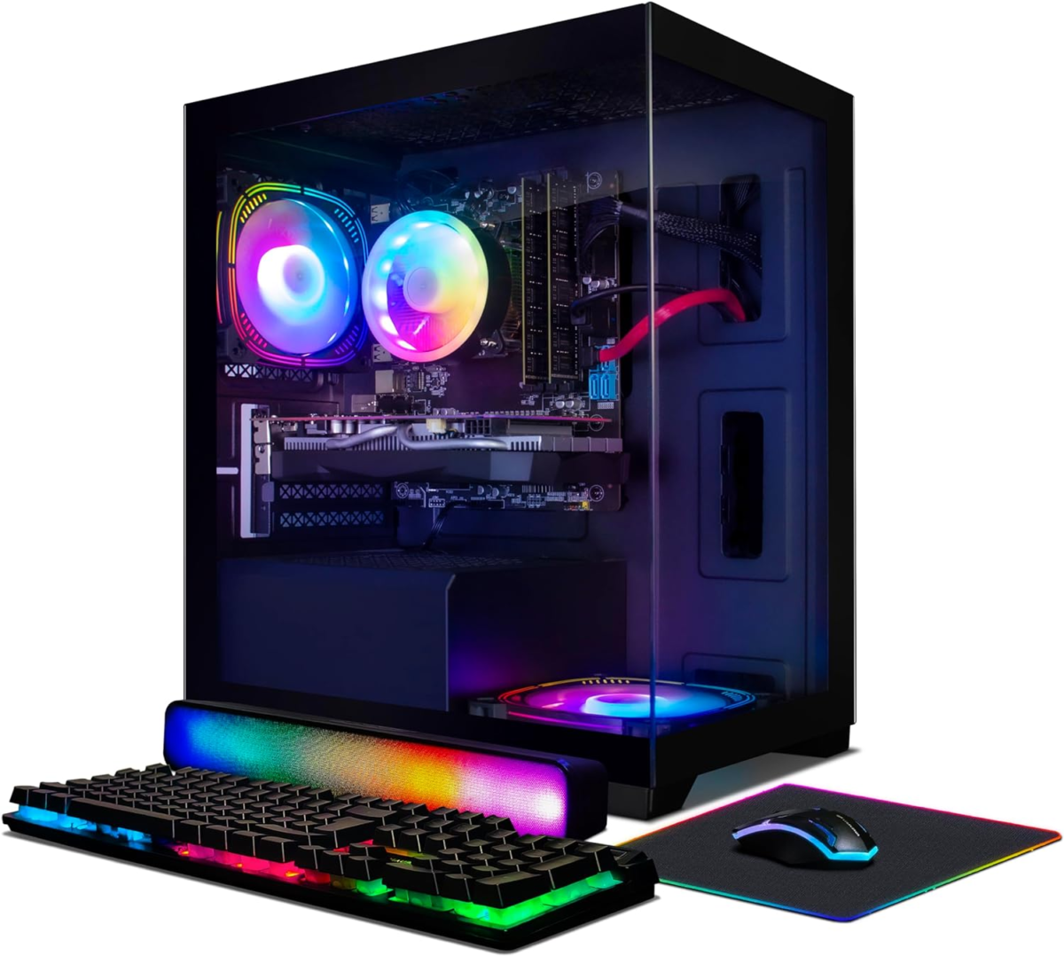 Gaming PC Desktop, Radeon RX 580 16G GDDR5, Intel Core I7 3.4G up to 3.9G, 16G RAM, 512G SSD, 600M Wifi, BT 5.0, RGB Fan X 2, RGB Mouse Pad, RGB BT Sound Bar, Windows 10 Home - Image 1