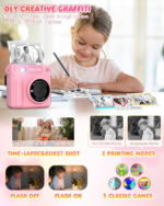 Kids Camera Instant Print, 12MP 1080P Digital Camera for Kids Age 3-12, Christmas Birthday Gifts for 4 5 6 7 8 9 10 Year Old Girls Boys, 32GB Toddler HD Video Camera Print Photos Portable Toy - Image 5