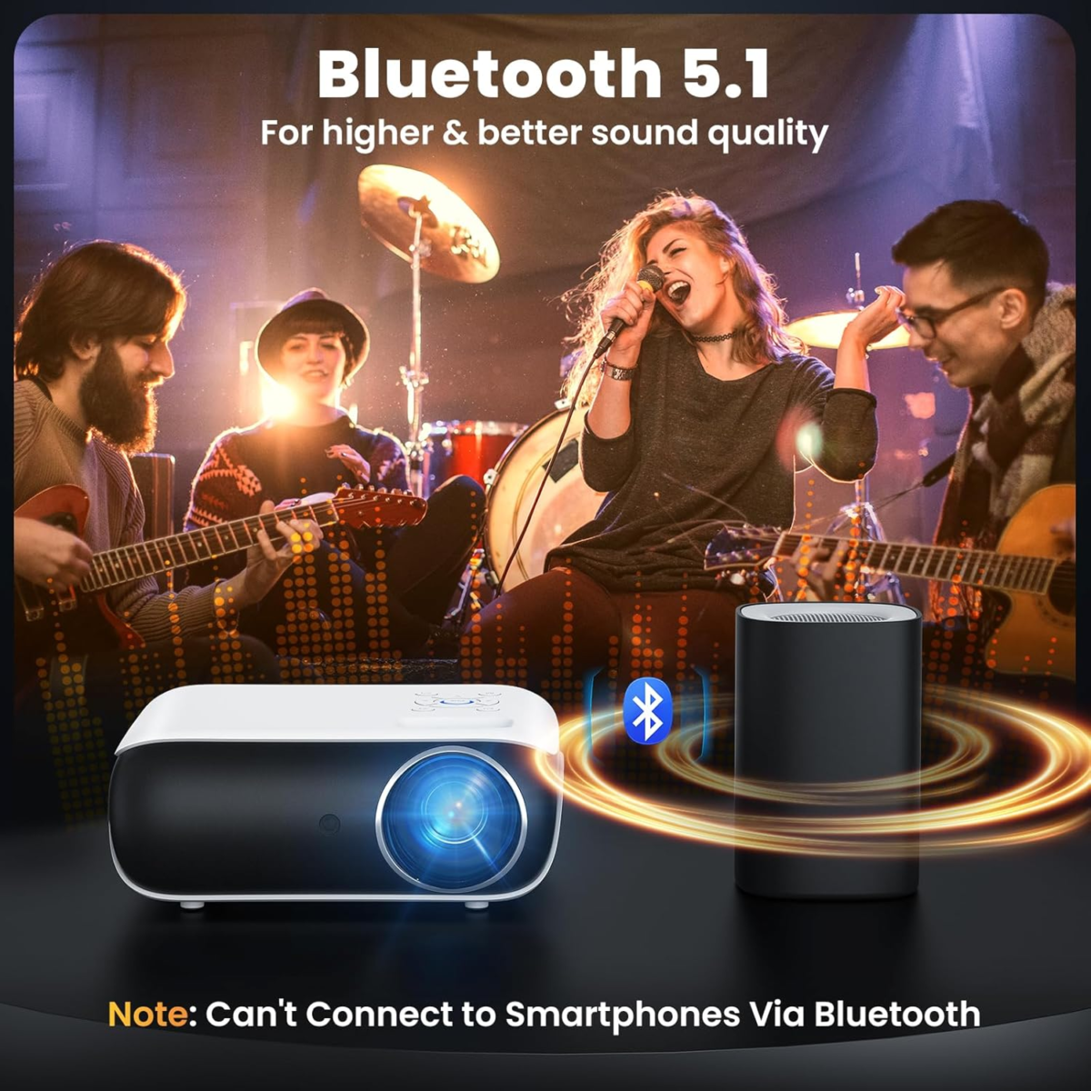 Projector, Native 1080P Bluetooth Projector, Portable Outdoor Movie Projector, Full HD Mini Projector with Speaker for Home Bedroom, Compatible with Smartphone,Hdmi,Usb,Av,Fire Stick,Ps5 - Image 4