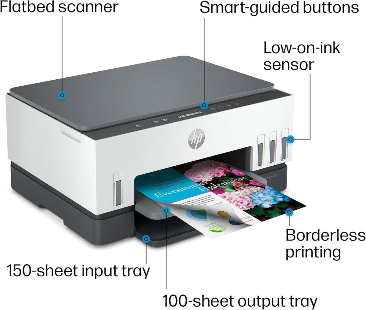 Smart -Tank 6001 Wireless Cartridge-Free All in One Printer, This Ink -Tank Printer Comes with up to 2 Years of Ink Included, with Mobile Print, Scan, Copy (2H0B9A) - Image 5