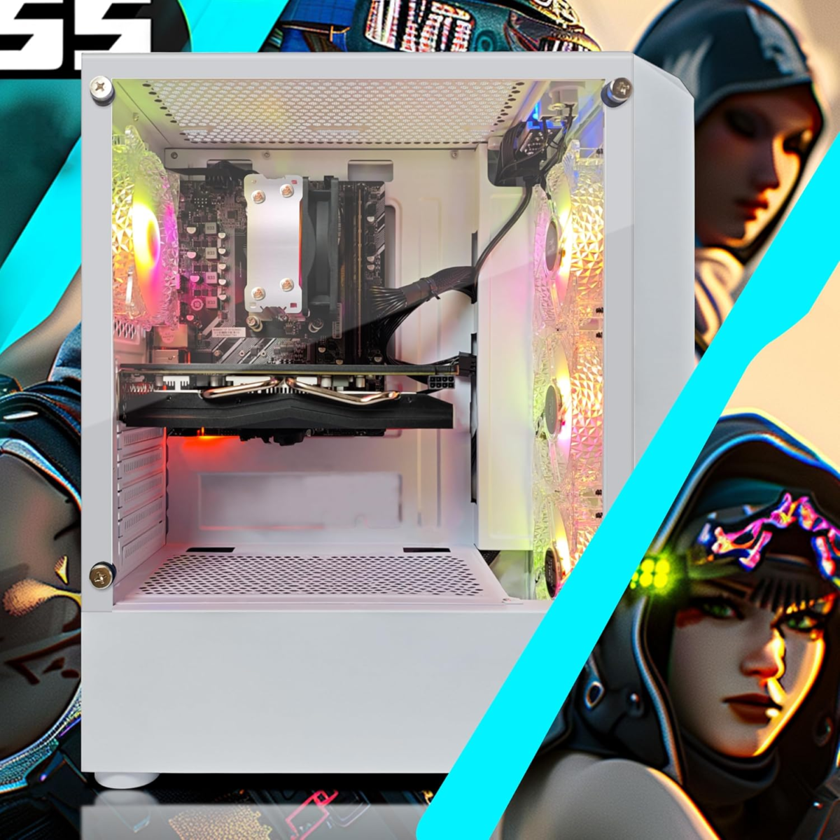 Gaming PC Computer Desktop, AMD Athlon 3000G 3.5G, Radeon RX 580 8G GDDR5, 16G DDR4 Memory, 1T SSD, 600M Wifi, BT 5.0, RGB Fan X 4, RGB Mouse Pad, Windows 11 Home,White - Image 6