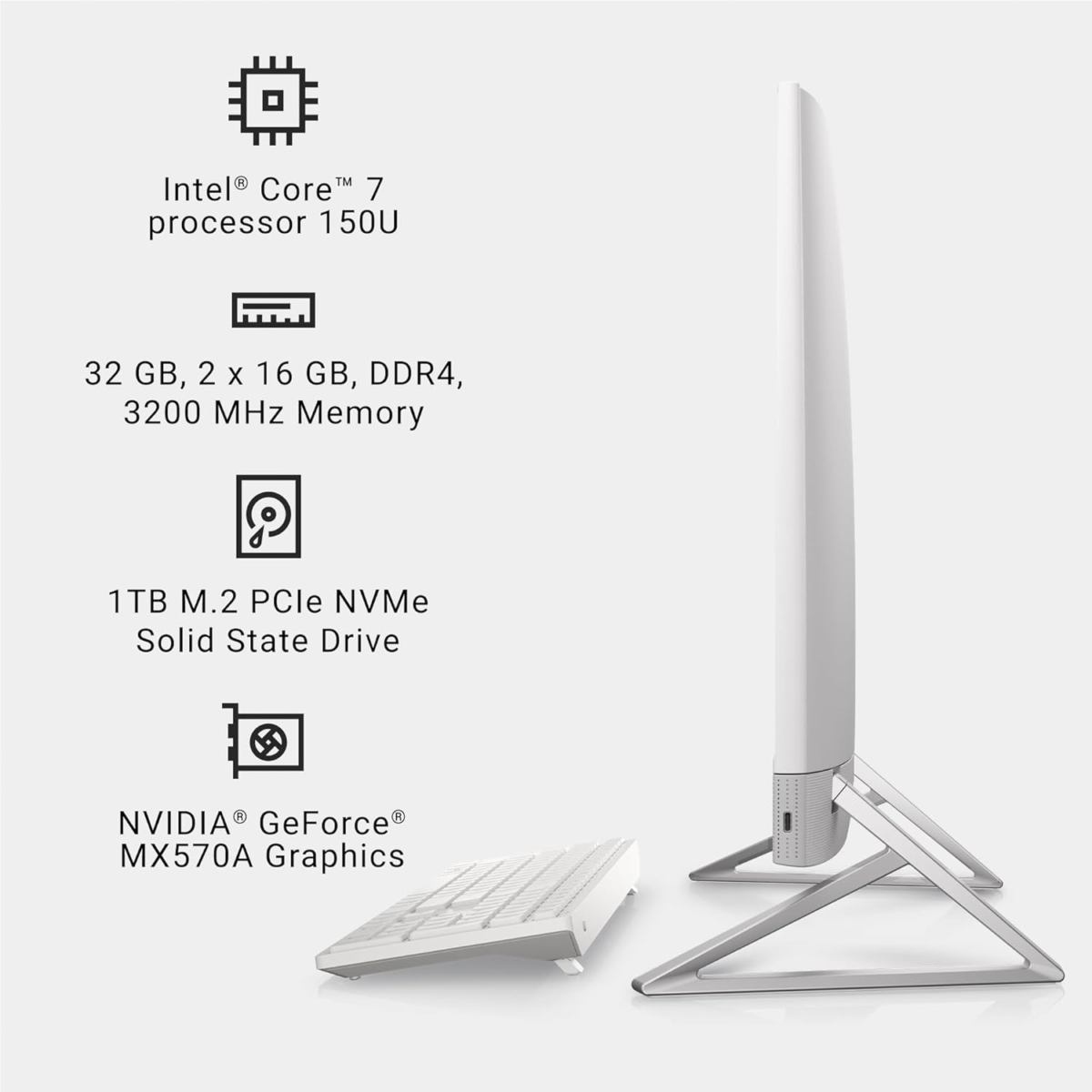 Inspiron 7730 All in One Desktop - 27-Inch FHD Touchscreen Display, Intel Core 7-150U, 32GB DDR4 RAM, 1TB SSD, NVIDIA Geforce MX570A 2GB GDDR6, Windows 11 Pro, Onsite & Migrate Service - White - Image 9