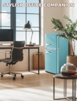 3.2 Cu.Ft Compact Refrigerator Mini Fridge with Freezer, Retro Dual Door Small Fridge with Freezer, 7 Level Thermostat & Removable Shelves, Small Refrigerator for Dorm, Office, Bedroom, Blue - Image 7