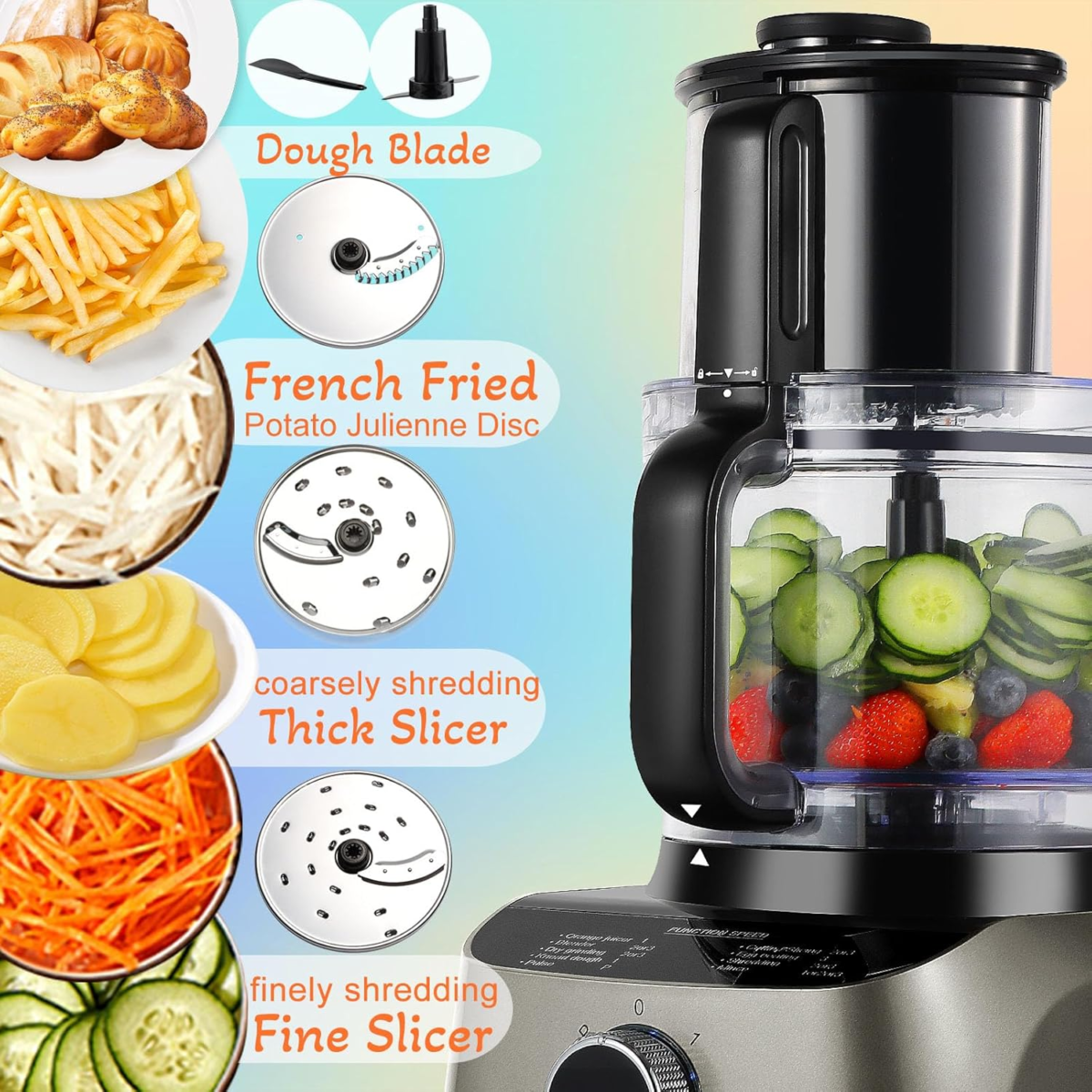 14 Cup Blender and Food Processor Combo for Kitchen, Large Food Processor for Chopping,Blending, Mixing,Mincing, Slicing, Shredding,Mincing, Purees & Dough Easy to Operate and Clean for Home Use,700W - Image 5