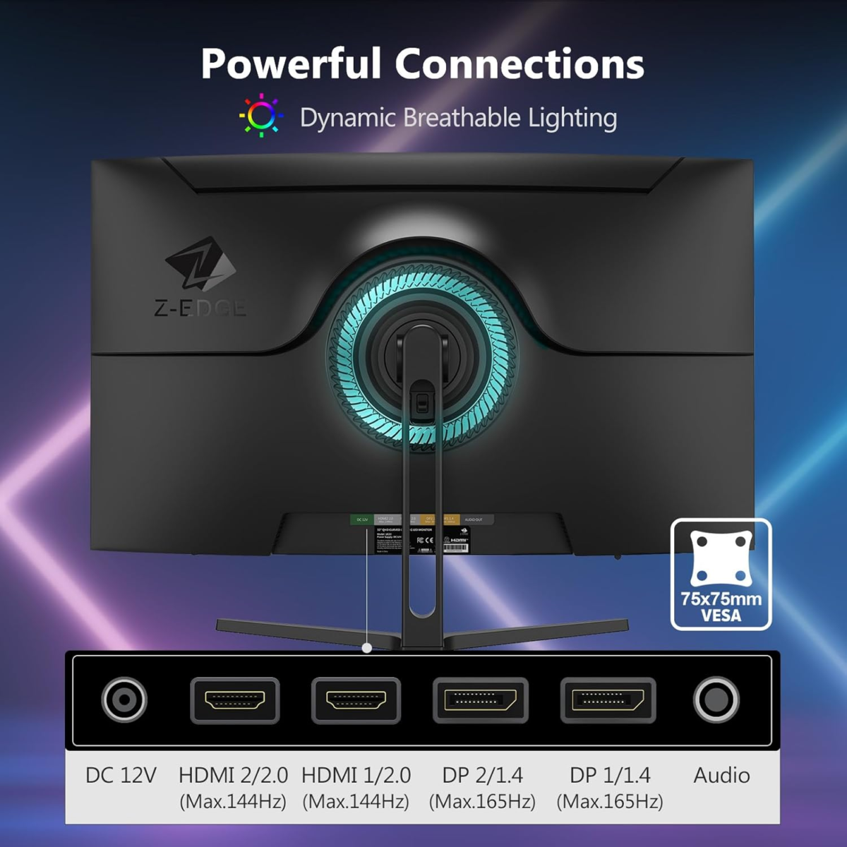 Z-Edge 32 Inch Curved Gaming Monitor, 16:9 QHD 2K 2560X1440 165/144Hz 1Ms Frameless LED Gaming Monitor, AMD Freesync Premium Display Port HDMI - Image 8