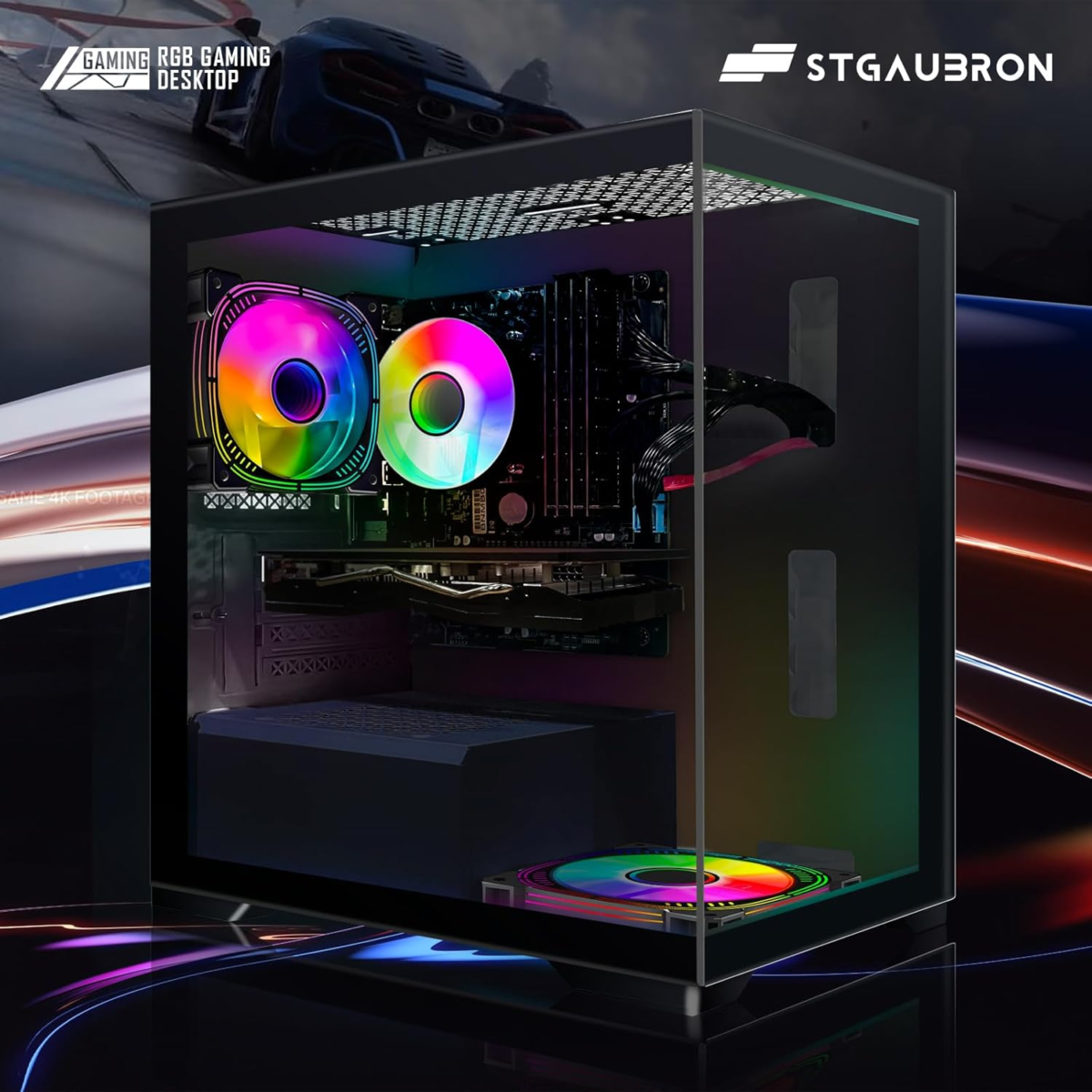 Gaming PC Desktop, Radeon RX 580 16G GDDR5, Intel Core I7 3.4G up to 3.9G, 16G RAM, 512G SSD, 600M Wifi, BT 5.0, RGB Fan X 2, RGB Mouse Pad, RGB BT Sound Bar, Windows 10 Home - Image 2