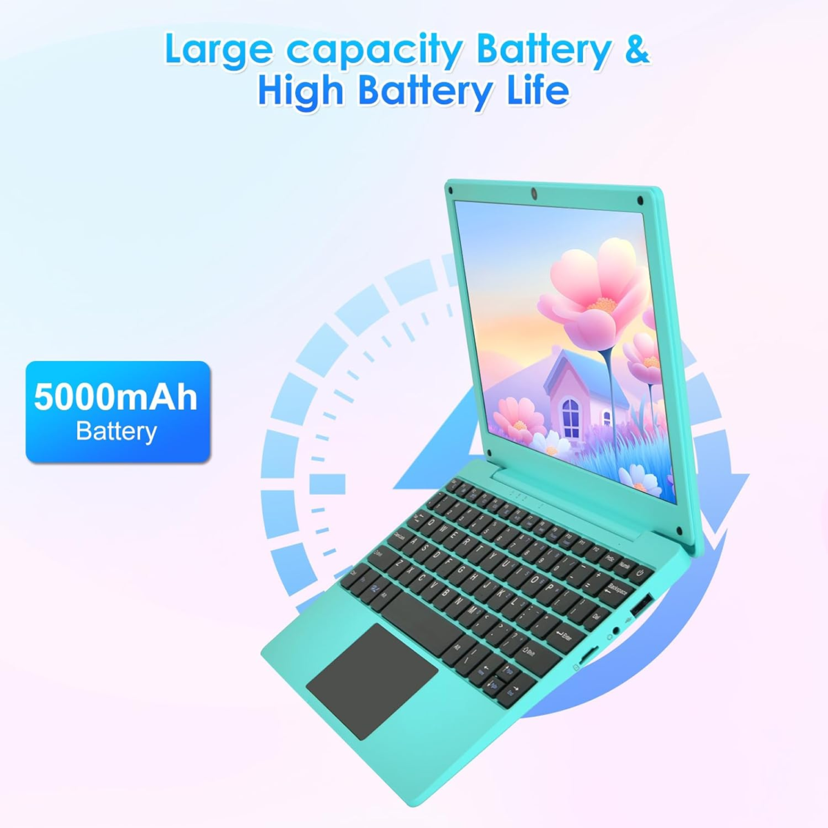 Mini Android 12 Laptop Computer, Portable Small Netbook with Allwinner A133 CPU Android 12 OS 2GB RAM 64GB EMMC HD IPS Screen 1920X800 0.3MP Camera (Blue) - Image 5