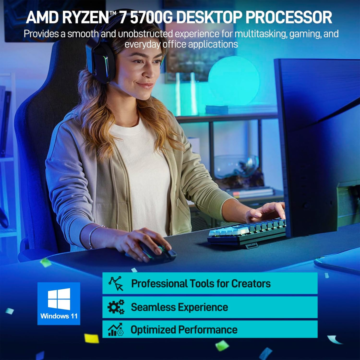 Desktop Computer AMD Ryzen 7-5700G 8 Core 3.9Ghz, 16G DDR4 RAM, 1TB NVME SSD, Tower Computer for Gaming, Home and Office (Black) - Image 5