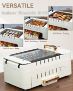 Indoor Smokeless Electric Grill for Kabob Skewers -  Indoor Tabletop BBQ Grill Smokeless Auto 360° Rotating Rotisserie.Indoor Barbecue with Removable Grill Pan,Grill Grate & Lid,Dual Zone Cooking - Image 2