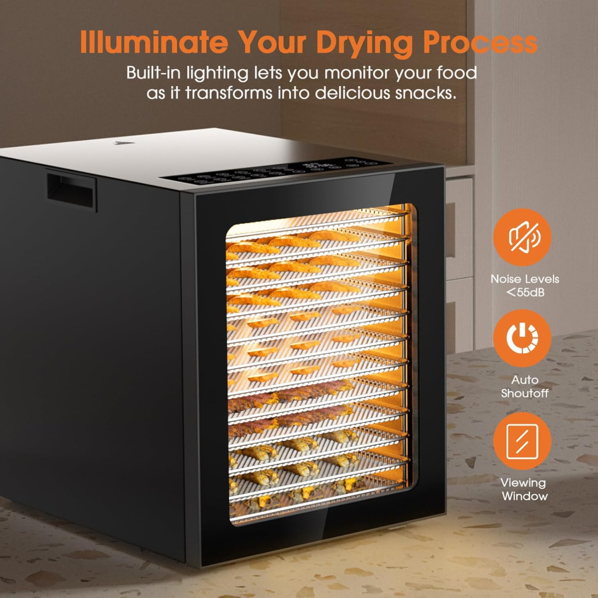 Food Dehydrator Machine, 12-Trays Stainless Steel Digital Food Dryer for Home,10 Presets, 48H Timer and Temperature Control, 850W Dehydrators for Food and Jerky, Dog Treats,Meats & Veggies - Image 5