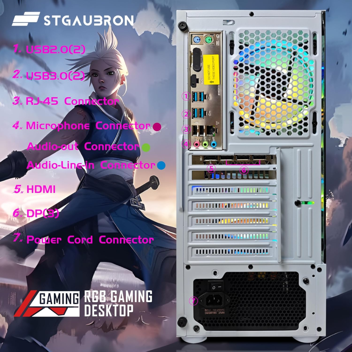Gaming PC Computer Desktop, AMD Athlon 3000G 3.5G, Radeon RX 580 8G GDDR5, 16G DDR4 Memory, 1T SSD, 600M Wifi, BT 5.0, RGB Fan X 4, RGB Mouse Pad, Windows 11 Home,White - Image 7