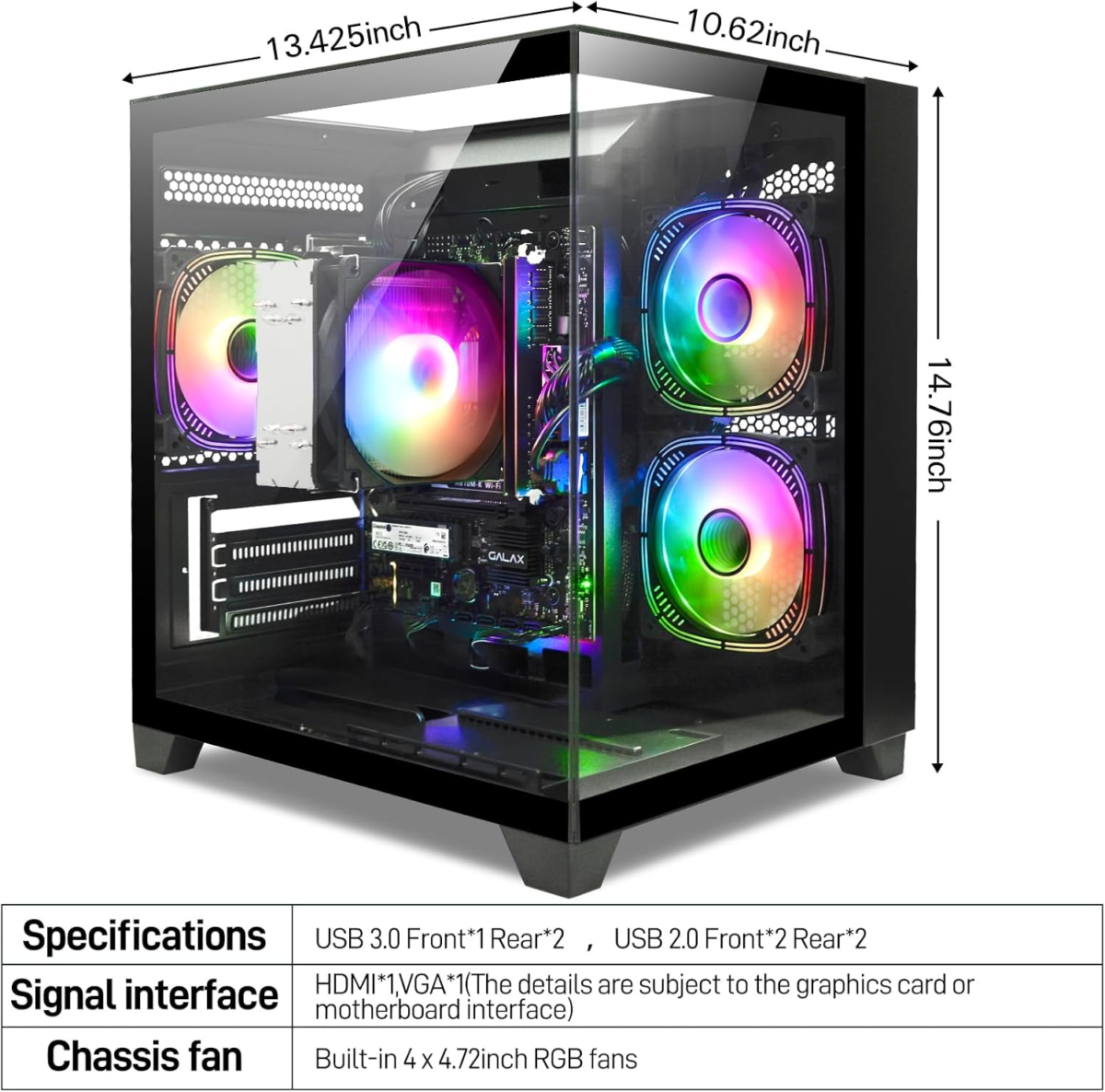 Desktop Computer AMD Ryzen 7-5700G 8 Core 3.9Ghz, 16G DDR4 RAM, 1TB NVME SSD, Tower Computer for Gaming, Home and Office (Black) - Image 3