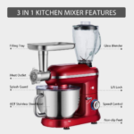 3 in 1 Multifunctional Stand Mixer with 6 Quart Stainless Steel Bowl, 650W 6 Speed Tilt-Head Meat Grinder, Juice Blender, Red - Image 6