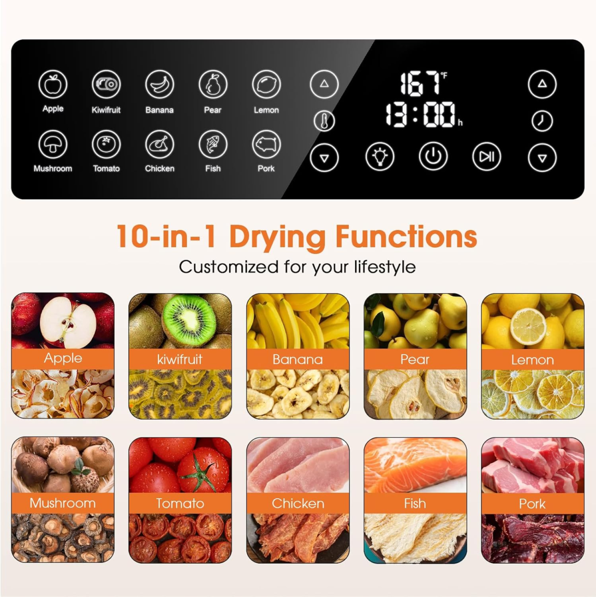 Food Dehydrator Machine, 12-Trays Stainless Steel Digital Food Dryer for Home,10 Presets, 48H Timer and Temperature Control, 850W Dehydrators for Food and Jerky, Dog Treats,Meats & Veggies - Image 3