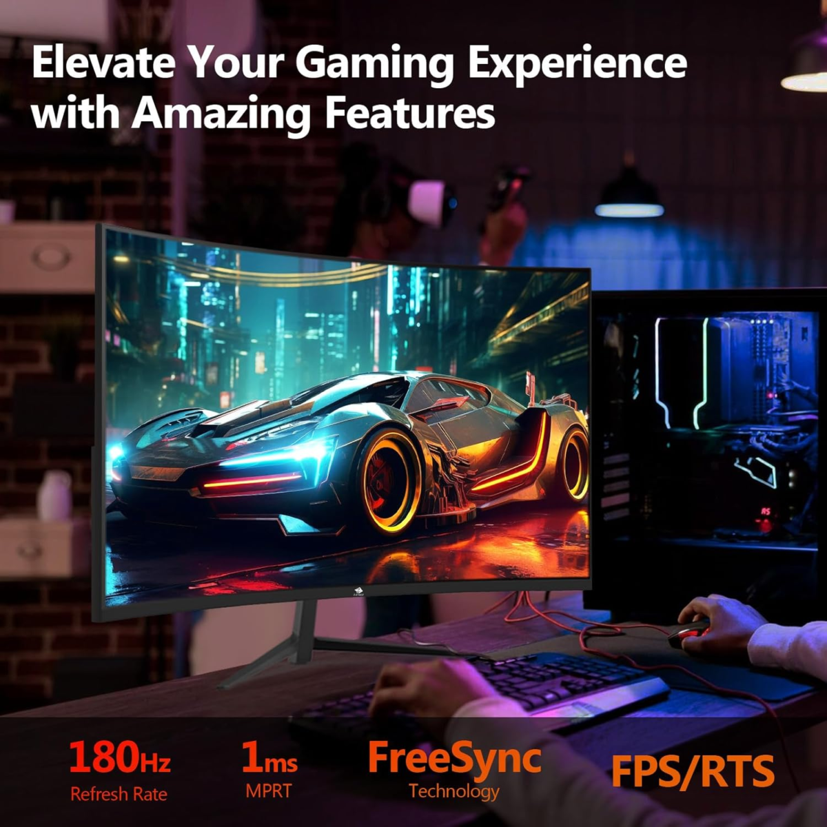 Z-Edge 24-Inch Curved Gaming Monitor 180Hz Refresh Rate, 1Ms MPRT, FHD 1080 Gaming Monitor, R1650 Curved, UG24 AMD Freesync Premium Display - Image 4