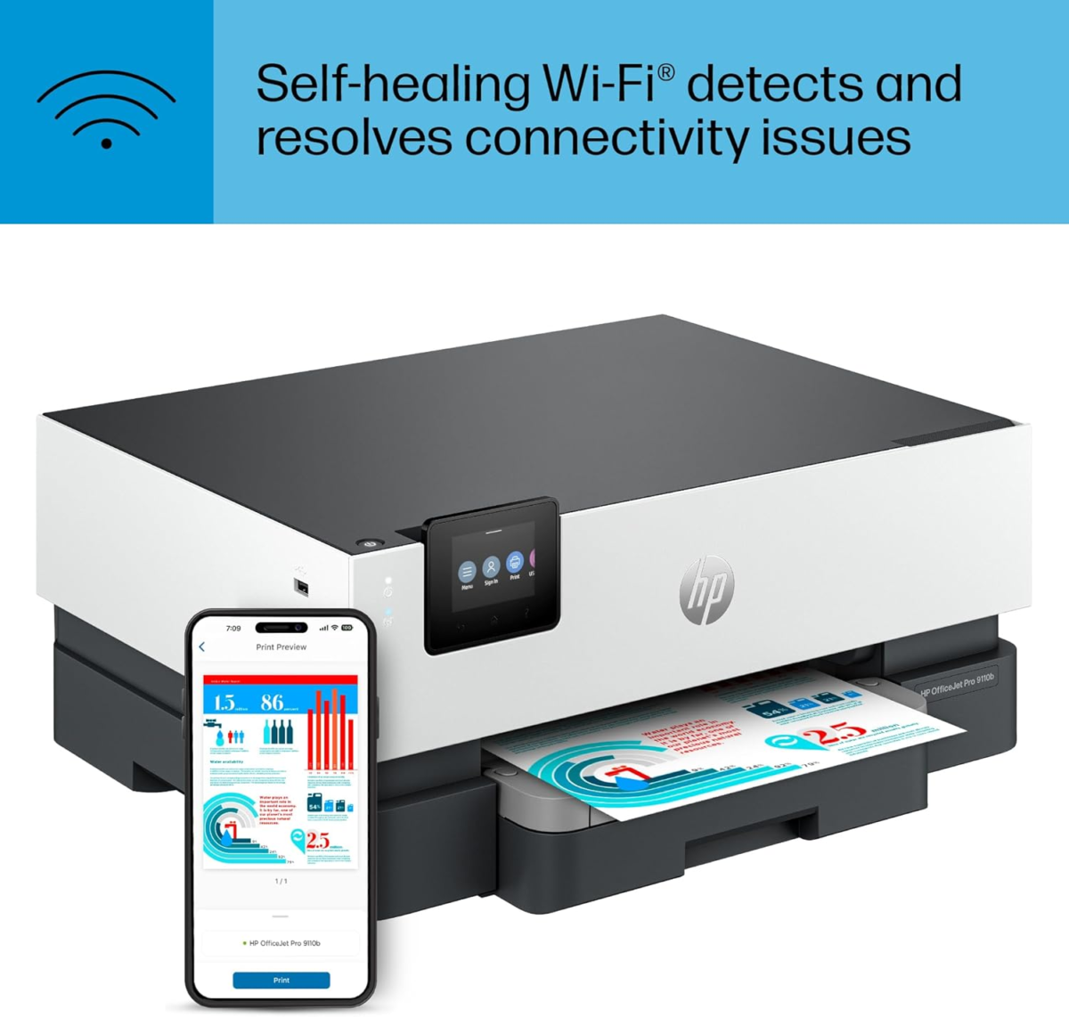 Officejet Pro 9110B Wireless Color Inkjet Printer, Print, Duplex Printing Best-For-Office (5A0S1A) - Image 9