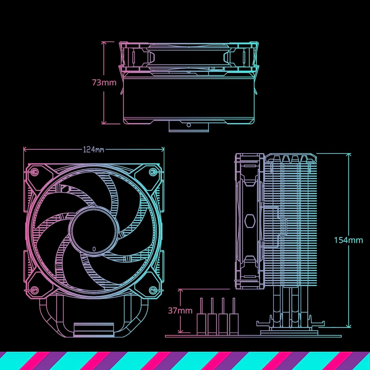 Hyper 212 Halo Black CPU Air Cooler, 120 Halo² PWM Fan, Dual Loop ARGB, Aluminum Top Cover, 4 Copper Heat Pipes, 154Mm Tall, AMD Ryzen AM5|AM4, Intel LGA 1851|1700|1200 Brackets - Image 11