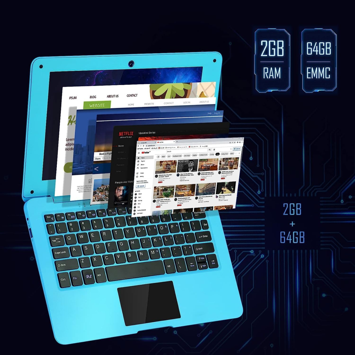 Laptop Computer- 10.1"" Inch Kids Laptop Computer Powered by Android 7.1.1 -Quad Core Processor- 2+32Gb Rom-Bluetooth-Hdmi-Wifi- Blue - Image 5