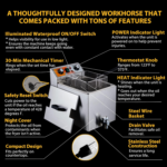 14 Qt. Electric Countertop Commercial Deep Fryer with 6.8 Qt. Basket, for Restaurant and Home - 120V, 1700W, Stainless Steel Build - Image 3