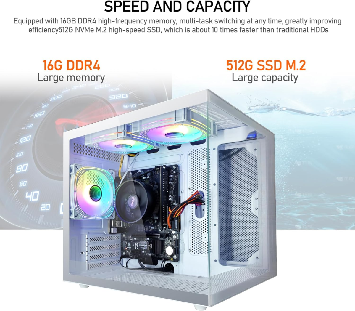 Gaming PC AMD Ryzen5 5600G 6Cores 3.9Ghz up to 4.40 Ghz Processor 16GB DDR4 RAM Nvme SSD 512G Home Gaming Prebulilt Desktop Computer White - Image 5