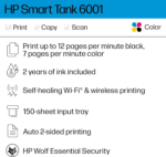 Smart -Tank 6001 Wireless Cartridge-Free All in One Printer, This Ink -Tank Printer Comes with up to 2 Years of Ink Included, with Mobile Print, Scan, Copy (2H0B9A) - Image 3
