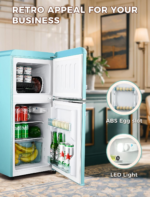 3.2 Cu.Ft Compact Refrigerator Mini Fridge with Freezer, Retro Dual Door Small Fridge with Freezer, 7 Level Thermostat & Removable Shelves, Small Refrigerator for Dorm, Office, Bedroom, Blue - Image 5