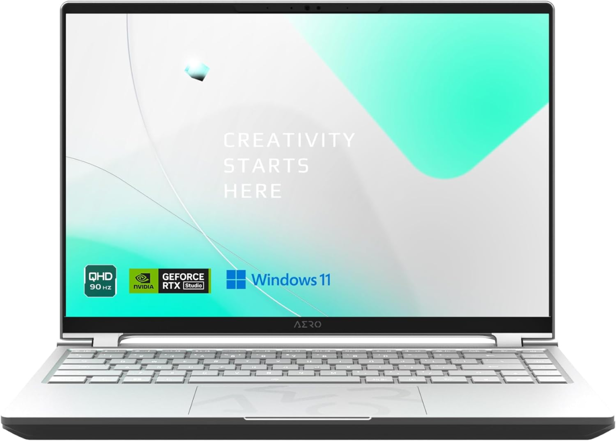 AERO 14 OLED: 14" Thin Bezel 2.8K QHD+ 2880X1800 90Hz OLED, NVIDIA Gforce RTX 4050 GPU 6GB GDDR6, Intel Core I7-13700H, 16GB DDR5 RAM, 1TB SSD, Windows 11 Home (AERO 14 OLED BMF-72USBB4SH) - Image 1