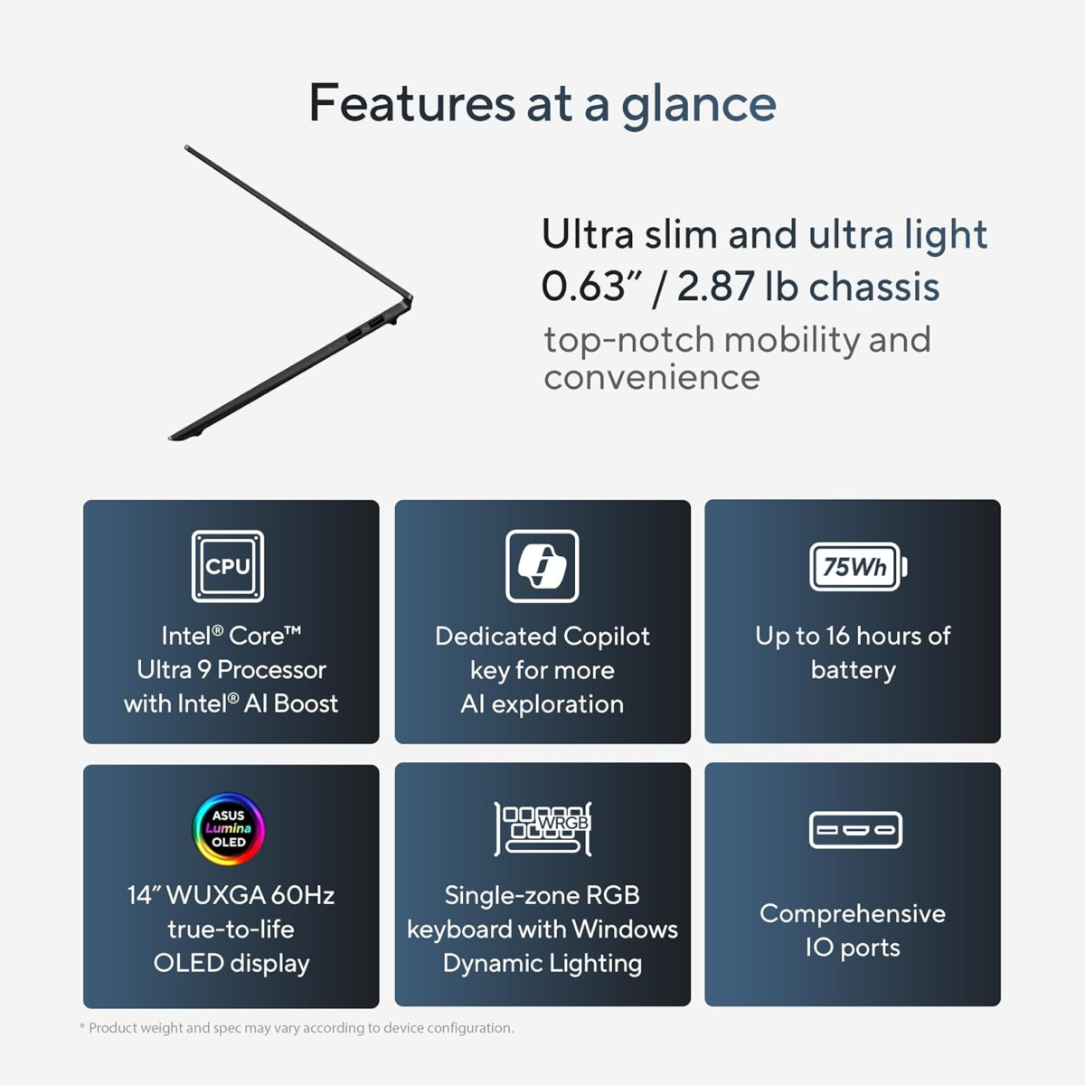 Vivobook S 14 OLED Laptop, Intel Core Ultra 9 185H, 16GB, 1TB SSD, Neutral Black, S5406MA-AS96, Intel Evo Edition - Image 2