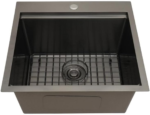 Workstation Ledge Topmount/Drop-In Single Bowl Satin Brass Matte Stainless Steel Kitchen/Yard/Bar/Laundry/Office Sink, with Grid, Colander, Cutting Board, Strainer with Basket (23X20X9 Black) - Image 2