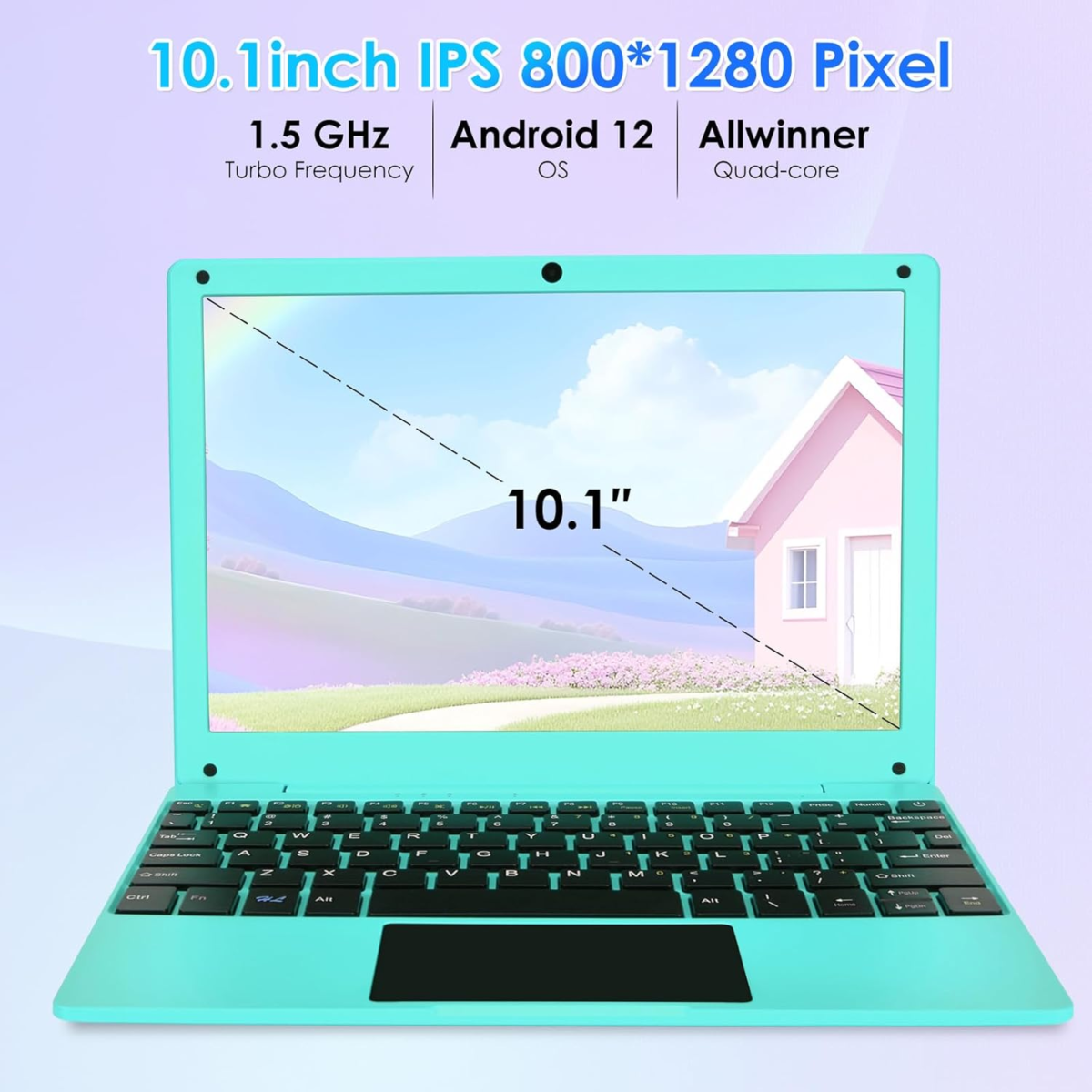 Mini Android 12 Laptop Computer, Portable Small Netbook with Allwinner A133 CPU Android 12 OS 2GB RAM 64GB EMMC HD IPS Screen 1920X800 0.3MP Camera (Blue) - Image 3