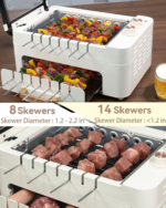 Indoor Smokeless Electric Grill for Kabob Skewers -  Indoor Tabletop BBQ Grill Smokeless Auto 360° Rotating Rotisserie.Indoor Barbecue with Removable Grill Pan,Grill Grate & Lid,Dual Zone Cooking - Image 5