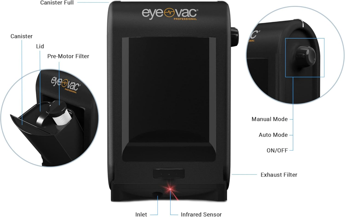 Eyevac Pro Touchless Vacuum Automatic Dustpan - Ultra Fast & Powerful - Great for Sweeping Salon Pet Hair Food Dirt Kitchen, Corded Canister Vacuum, Bagless, Automatic Sensors, 1400 Watt (Black) - Image 5