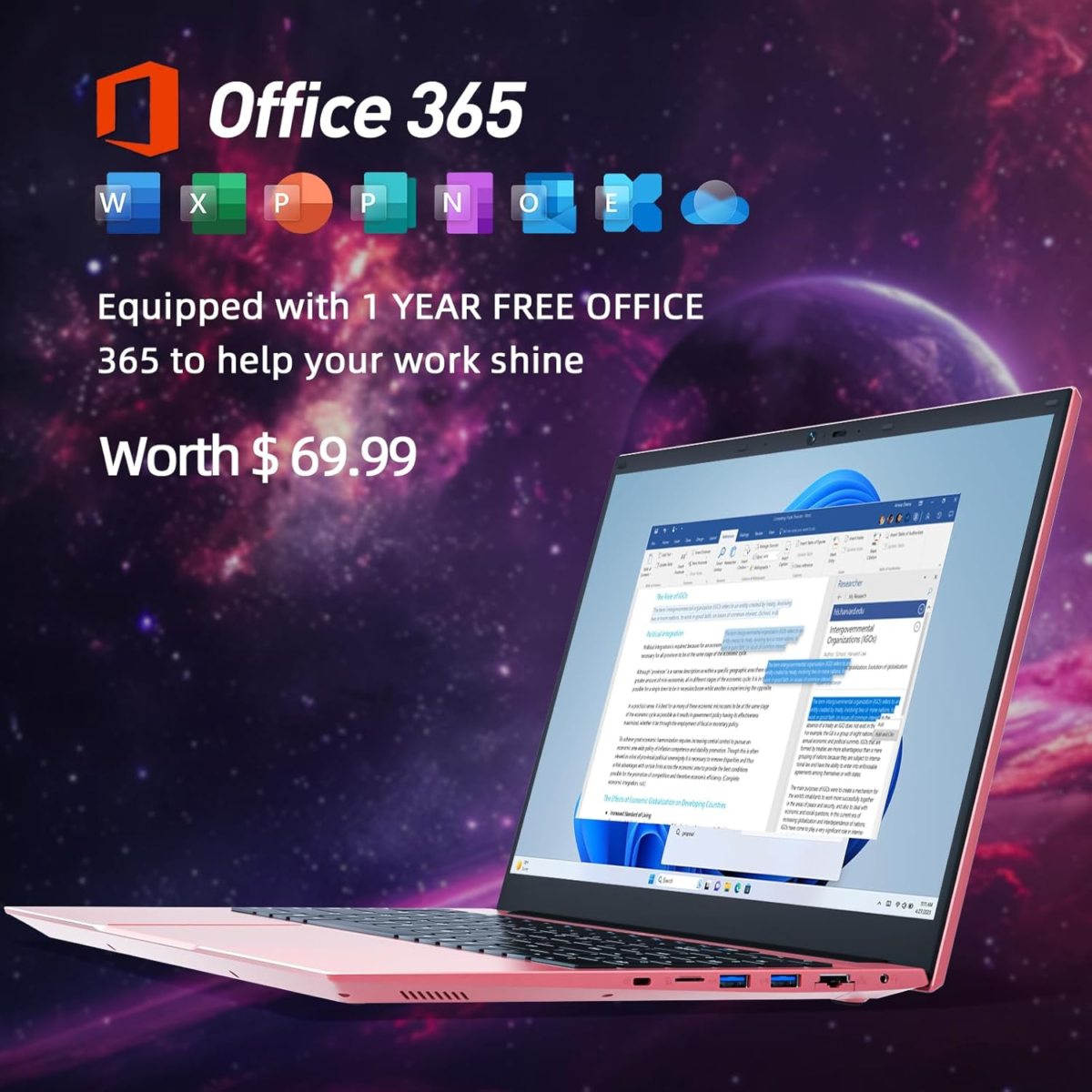 15.6 Inch Laptops, Laptop Computers Students Business with 36GB RAM 128GB EMMC+1024GB SSD, Celeron N5095 Quad-Core(Up to 2.9Ghz), 11 Home, Wifi 6, USB 3.2, HDMI, Type-C, 7000Mah Battery(Pink) - Image 4