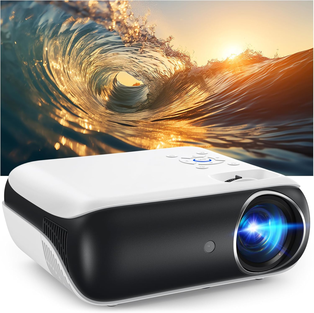Projector, Native 1080P Bluetooth Projector, Portable Outdoor Movie Projector, Full HD Mini Projector with Speaker for Home Bedroom, Compatible with Smartphone,Hdmi,Usb,Av,Fire Stick,Ps5 - Image 1
